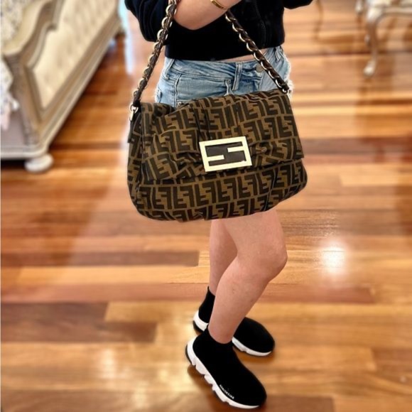 Authentic Fendi Baguette Mia Zucca Shoulder Handbag Brown - Picture 3 of 16